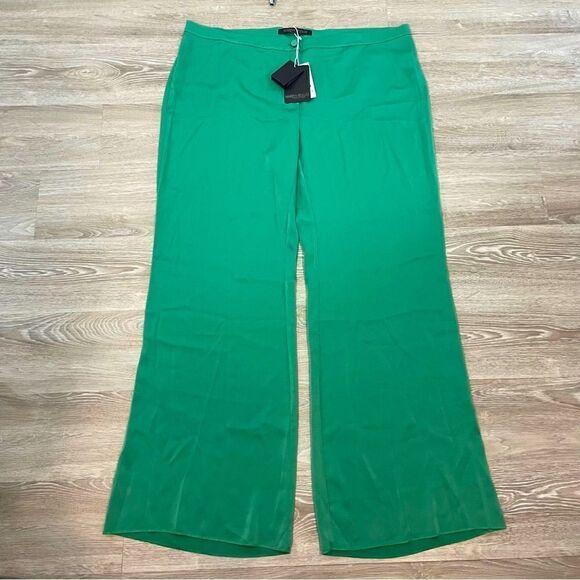 MARINA RINALDI Satin Trousers Green Wide Leg Light Summer Pants sz 24 - Picture 2 of 13